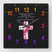 おもしろいなことわざを用いる虹の十字架像の十字 スクエア壁時計 (正面)