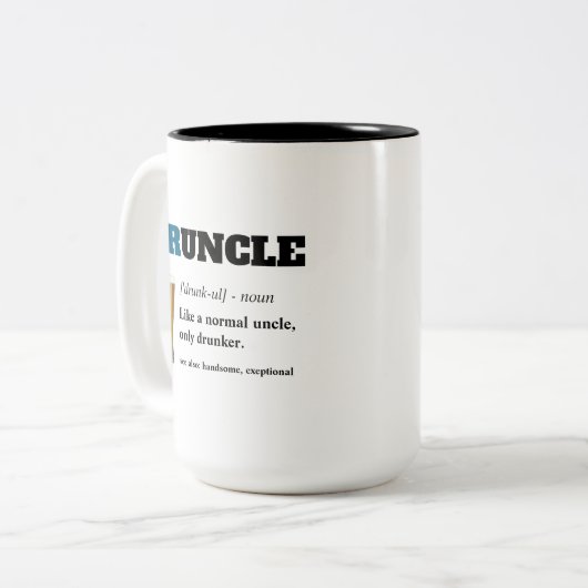 おもしろいなことわざ- Druncleのおもしろいな叔父さん ツートーンマグカップ (正面左)