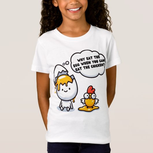 「おもしろいなぜ卵が卵に出来るのか Tシャツ (正面)