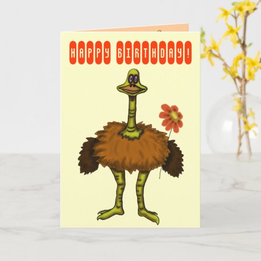 おもしろいなだちょうのハッピーバースデーカード カード (黄色い花)