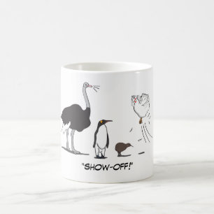 おもしろいなだちょうのペンギンのキーウィの飛んでいるな鶏は自慢して見せます コーヒーマグカップ