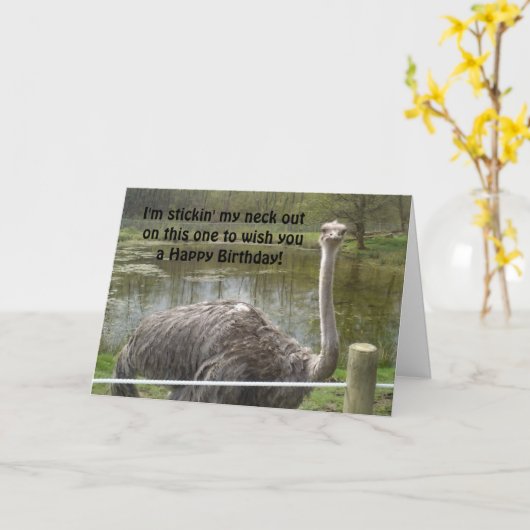 おもしろいなだちょうの誕生日 カード (黄色い花)