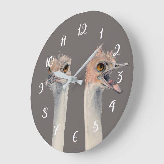 おもしろいなだちょうの鳥の水彩画の絵画 ラージ壁時計 (傾斜)