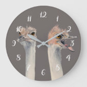 おもしろいなだちょうの鳥の水彩画の絵画 ラージ壁時計 (正面)