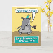 おもしろいなよろよろしているバクの誕生日 カード (黄色い花)