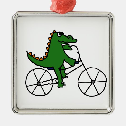 おもしろいなわに乗馬の自転車の漫画 メタルオーナメント (正面)