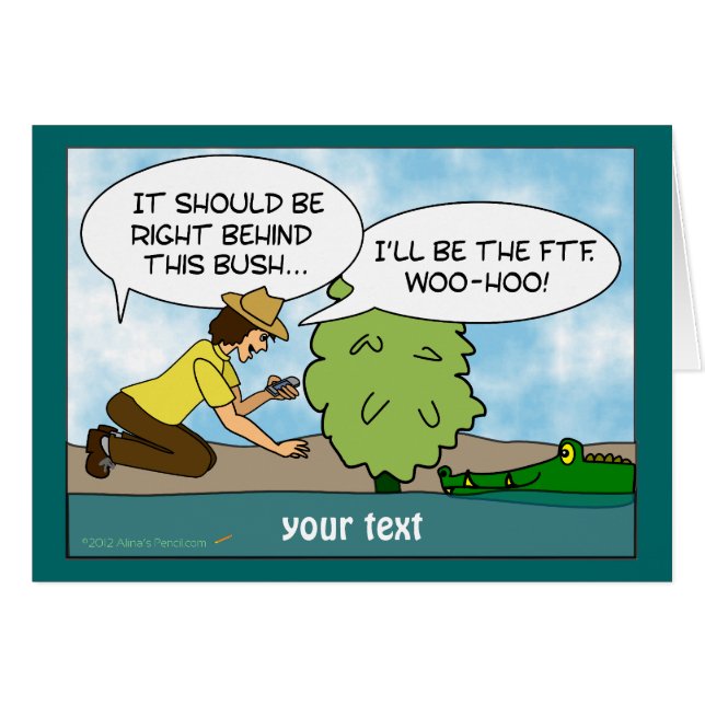 おもしろいなわに隠し場所のGeocachingのカスタマイズ可能なカード (正面横)