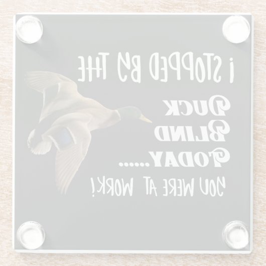 おもしろいなアヒルの狩りの引用文のマガモのアヒルの盲目のスポーツ ガラスコースター (裏面)