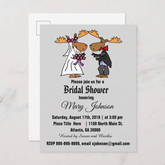 おもしろいなアメリカヘラジカの結婚式の漫画 インビテーションポストカード (正面/裏面)