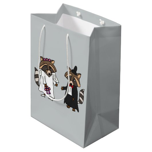 おもしろいなアライグマの新郎新婦のギフトバッグ ミディアムペーパーバッグ (裏面アングル)