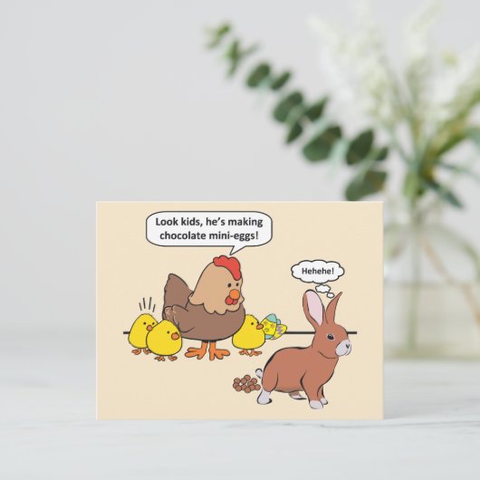 おもしろいなイースターのウサギのチョコレートの卵 シーズンポストカード (スタンド正面)