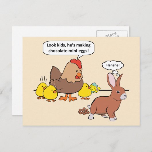 おもしろいなイースターのウサギのチョコレートの卵 シーズンポストカード (正面/裏面)