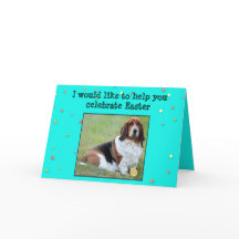 おもしろいなイースターカードw/Basset猟犬、バスケット、及びキャンデー