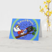 おもしろいなオウムの石のギター奏者の誕生日の漫画 カード (黄色い花)