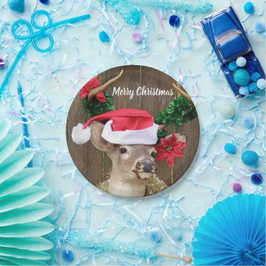 おもしろいなオジロ鹿の木びき台のシカのクリスマス ペーパープレート (パーティー)