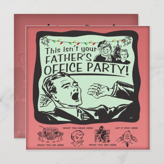 おもしろいなオフィスの休日のパーティ! 招待状 (正面/裏面)