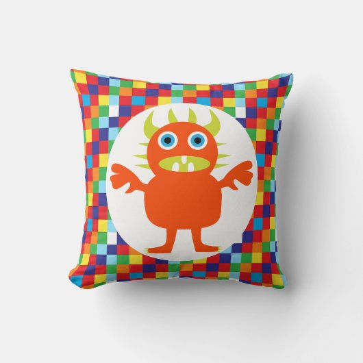 おもしろいなオレンジモンスターの創造物明るい色のブロック クッション (正面)