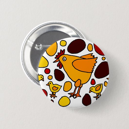 おもしろいなオンドリおよび鶏の芸術の抽象芸術 缶バッジ (正面&裏面)
