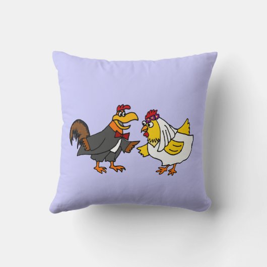 おもしろいなオンドリの新郎および雌鶏の花嫁の結婚式 クッション (裏面)