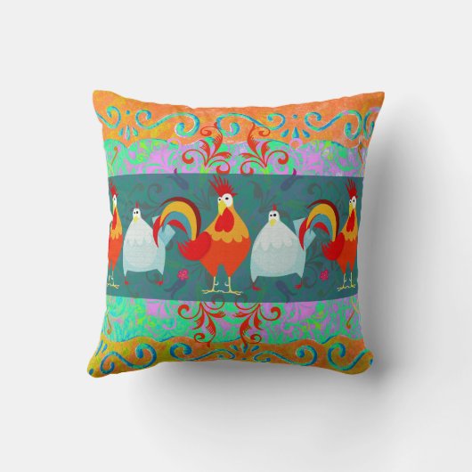 おもしろいなオンドリの雌鶏のファンキーな養鶏場動物のギフト クッション (裏面)