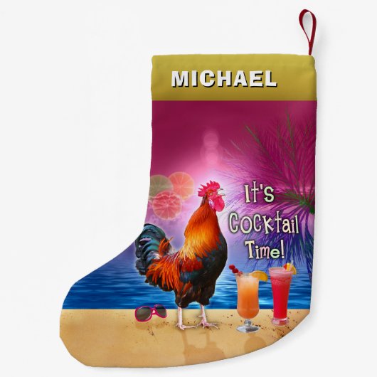 おもしろいなオンドリの鶏のカクテルの熱帯ビーチの名前 スモールクリスマスストッキング (裏面)