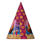 おもしろいなオンドリの鶏のカクテルの熱帯ビーチの海 パーティーハット (左)