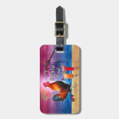 おもしろいなオンドリの鶏のカクテルの熱帯ビーチの海 ラゲッジタグ (正面縦)