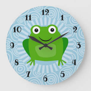 おもしろいなカエル-青のかわいいFroggy ラージ壁時計