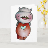 おもしろいなカバの挨拶状 カード (黄色い花)