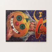 おもしろいなカボチャを持つハロウィンの魔法使い ジグソーパズル (横)