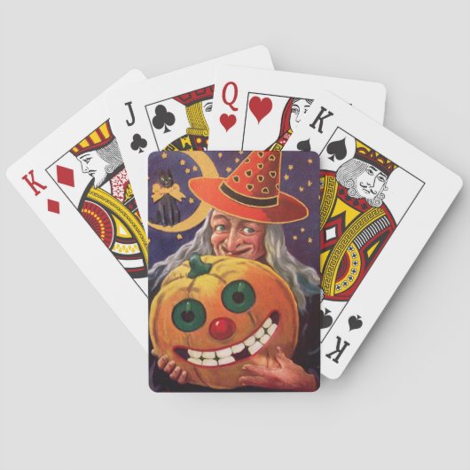 おもしろいなカボチャを持つハロウィンの魔法使い トランプ (裏面)