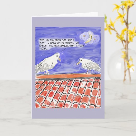 おもしろいなカモメの漫画のハッピーバースデーの挨拶状 カード (黄色い花)