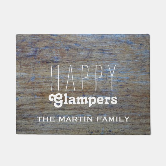 おもしろいなキャンプの|幸せなGlampersのキャンピングカーの名前 ドアマット (正面)