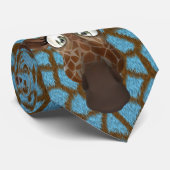 おもしろいなキリンの青くフェイクな動物の毛皮のタイ ネクタイ (ロール)