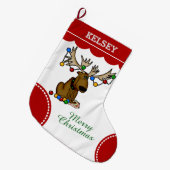 おもしろいなクリスマスのアメリカヘラジカ ラージクリスマスストッキング (正面 (吊り時))