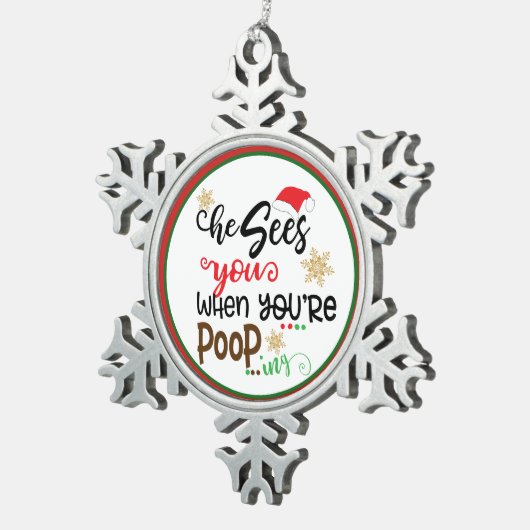 おもしろいなクリスマスのウンチの休日のオーナメント スノーフレークピューターオーナメント (右)