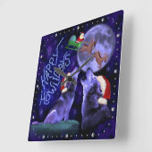 おもしろいなクリスマスのオオカミのしゃれ動物のユーモア スクエア壁時計 (傾斜)