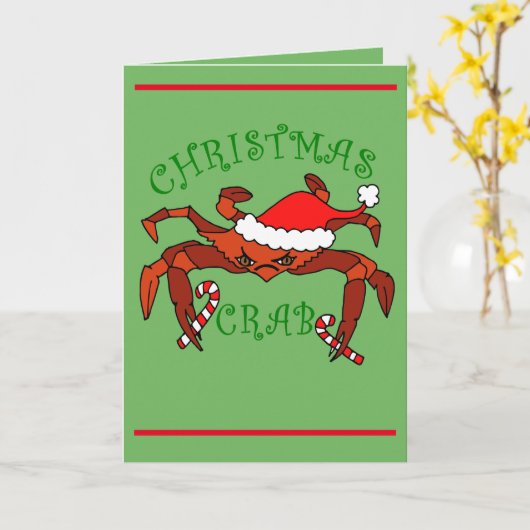 おもしろいなクリスマスのカニのサンタのカニの休日のユーモア カード (黄色い花)