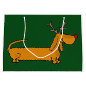 おもしろいなクリスマスのダックスフントのトナカイ ラージペーパーバッグ (正面)