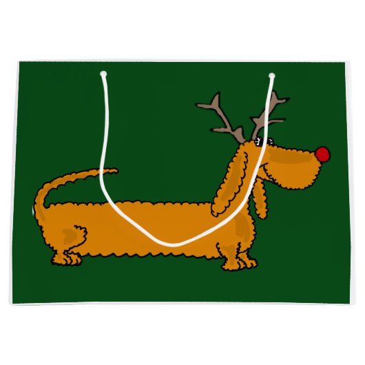 おもしろいなクリスマスのダックスフントのトナカイ ラージペーパーバッグ