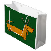 おもしろいなクリスマスのダックスフントのトナカイ ラージペーパーバッグ (正面アングル)