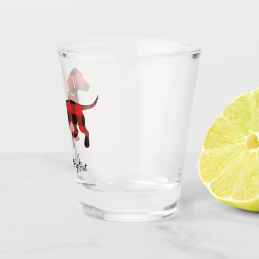 おもしろいなクリスマスのダックスフントのフランネルの格子縞 ショットグラス (右)