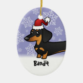 おもしろいなクリスマスのダックスフント(滑らかなコート) セラミックオーナメント (正面)