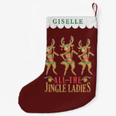 おもしろいなクリスマスのトナカイすべてのジングルの女性 スモールクリスマスストッキング (裏面)