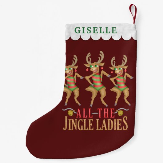 おもしろいなクリスマスのトナカイすべてのジングルの女性 スモールクリスマスストッキング (裏面)