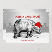 おもしろいなクリスマスのパーティの招待状のサイのサンタの帽子 招待状 (正面/裏面)