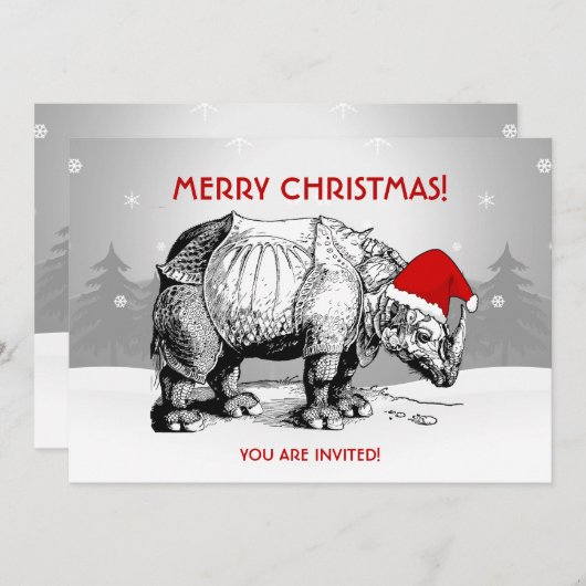 おもしろいなクリスマスのパーティの招待状のサイのサンタの帽子 招待状 (正面/裏面)