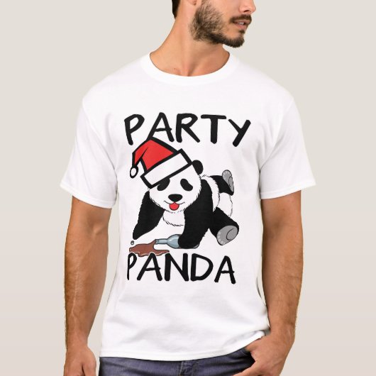 おもしろいなクリスマスのパーティーのパンダ Tシャツ (正面)