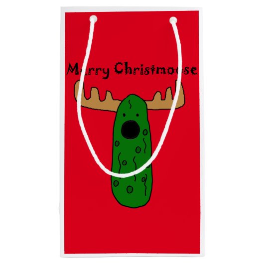 おもしろいなクリスマスのピクルスのアメリカヘラジカの漫画 スモールペーパーバッグ (裏面)