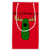 おもしろいなクリスマスのピクルスのアメリカヘラジカの漫画 スモールペーパーバッグ (正面)